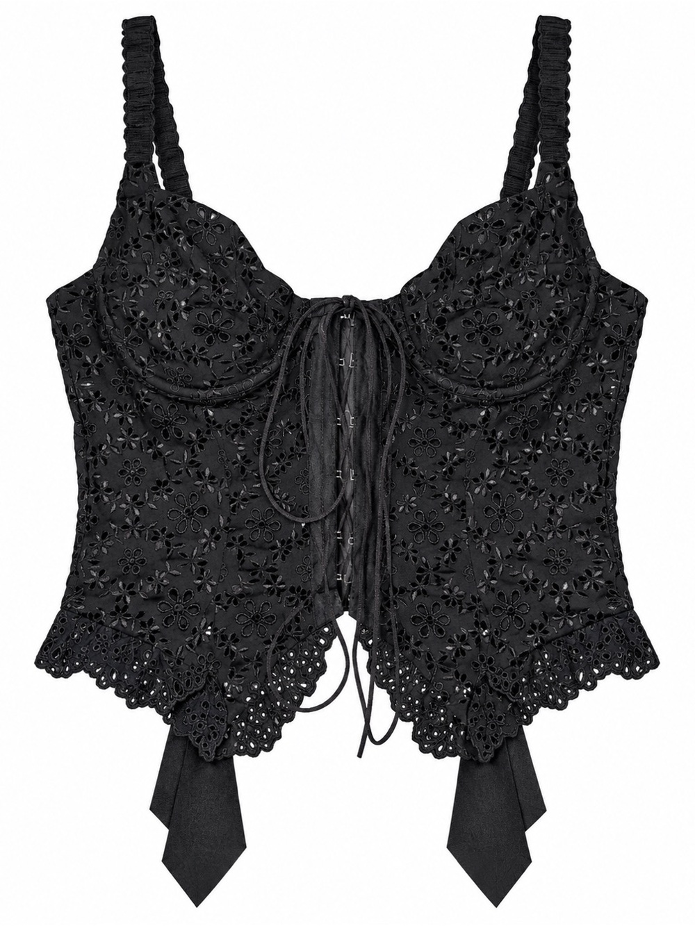 For Love & Lemons Black Eyelet Lace Corset Top Size Small